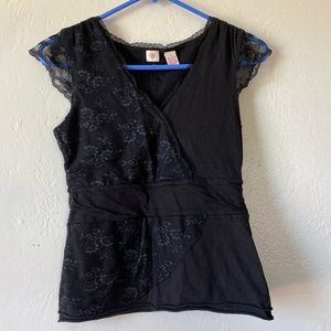 Anthropologie Lace Black V-Neck Blouse - Small